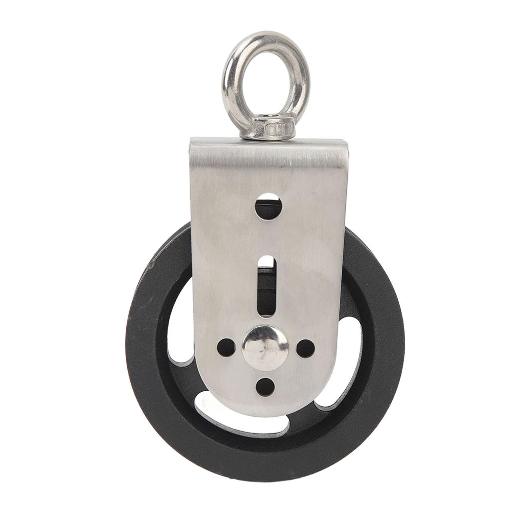 Close-up of durable cable pulley wheels upgrading home gym equipment.