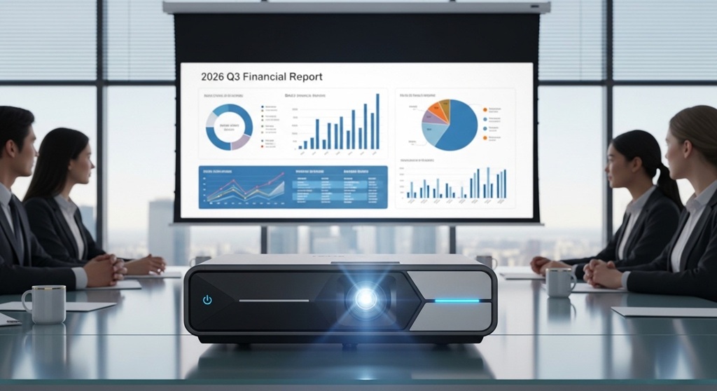 business projector displaying presentation slides in modern conference room