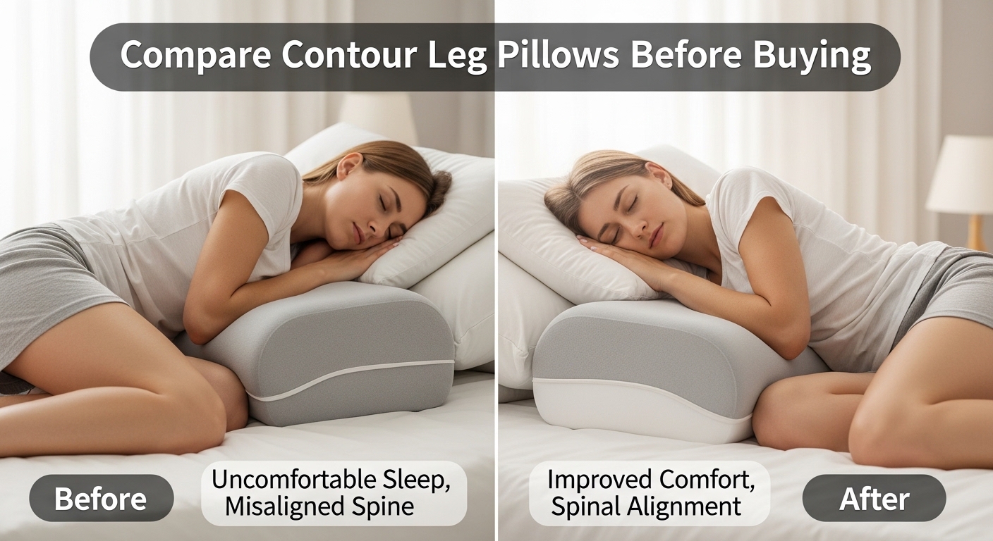Contour leg pillow placed between knees for spinal alignment
