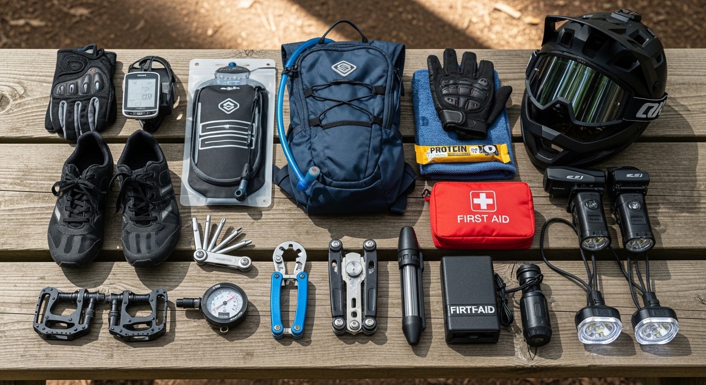 Compact multitool and repair kit for mountain biking maintenance