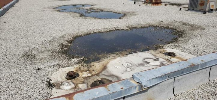 Commercial roof with standing water in Portland Oregon