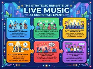 Unlock the strategic power of live music at corporate events to boost attendee engagement, foster networking, and create an unforgettable brand experience.