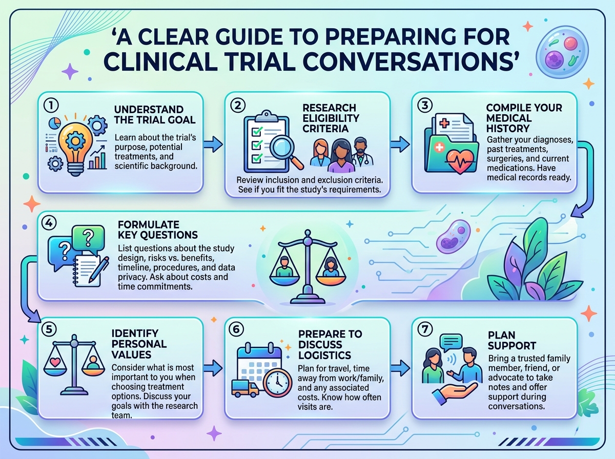 Get ready for your clinical trial conversation. Discover key questions to ask your doctor, understand your rights, and make informed healthcare decisions.