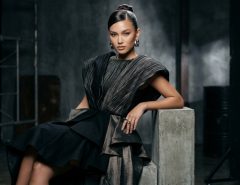 High-fashion editorial portrait of a model showcasing modern glamour and luxury makeup.